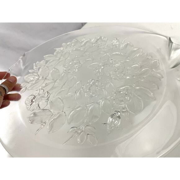 Mikasa Crystal Bianca Cake Frosted Glass Platter Flowers 14” Ruffle Edge - Picture 16 of 16